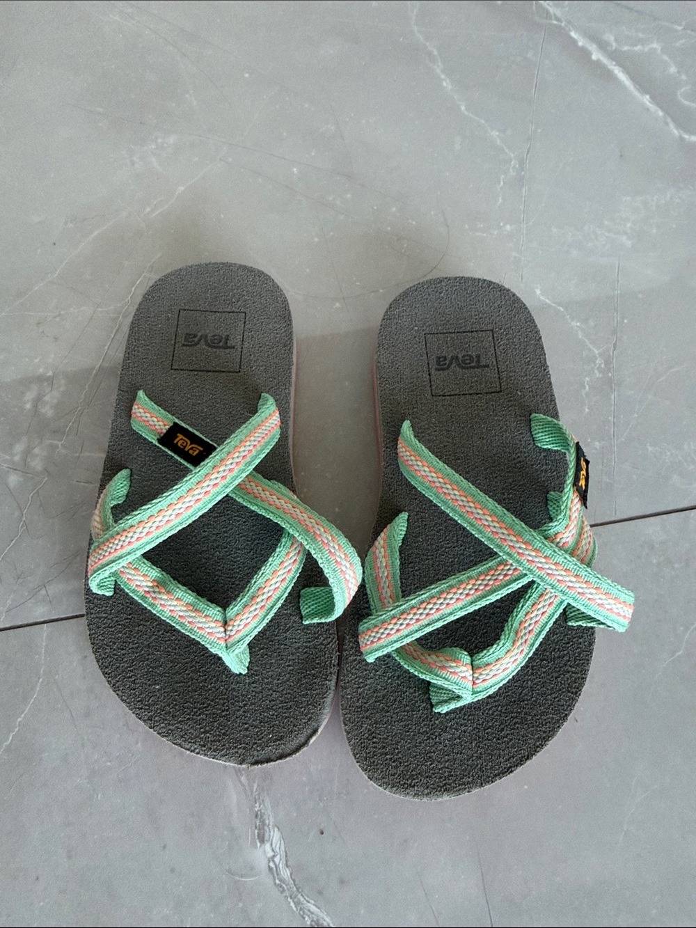 Teva Kids Gray Footbed Sandals with Mint Multi-Strap
